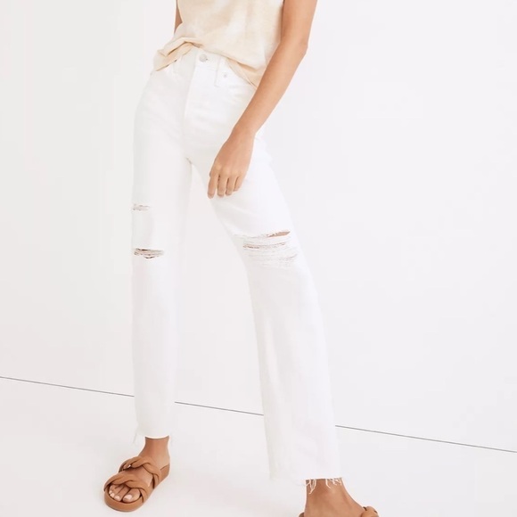 Madewell Denim - Madewell perfect vintage straight jeans tile white knee rip edition
